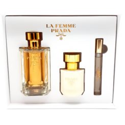 Prada La Femme Gift Set 100ml Eau de Parfum, 10ml Eau de Parfum Roll-On, 100ml Satin Body Lotion